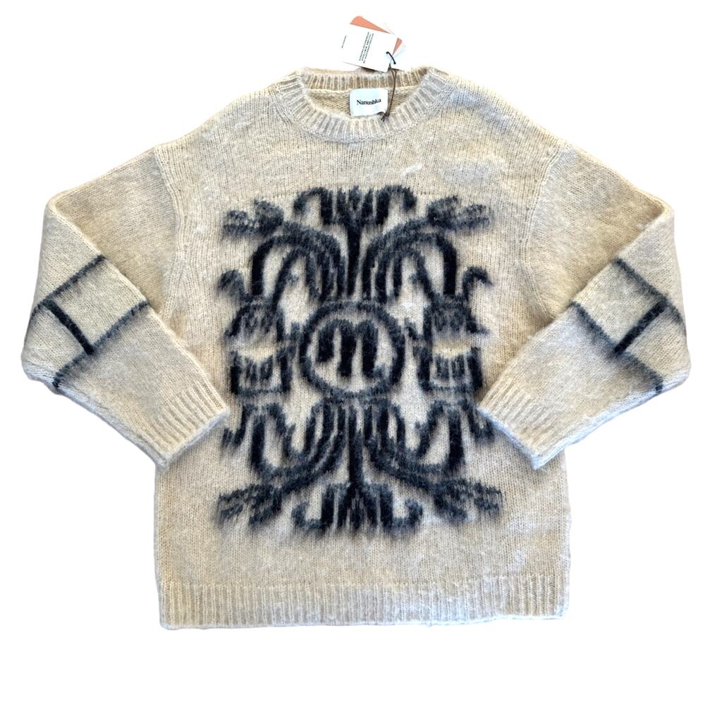 Nanushka - Destin Abstract Print Knit Sweater in Beige & Black